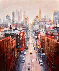 Manhattan Rooftops by Tom Butler - Original Collage on Board sized 30x36 inches. Available from Whitewall Galleries